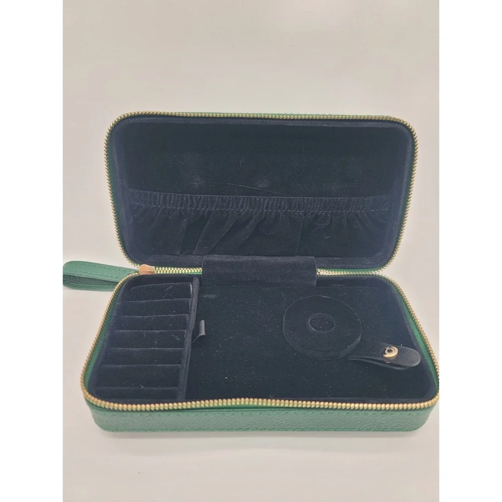 Pandora Green Travel Jewelry Box Case Wristlet Organizer Zip Vegan Leather